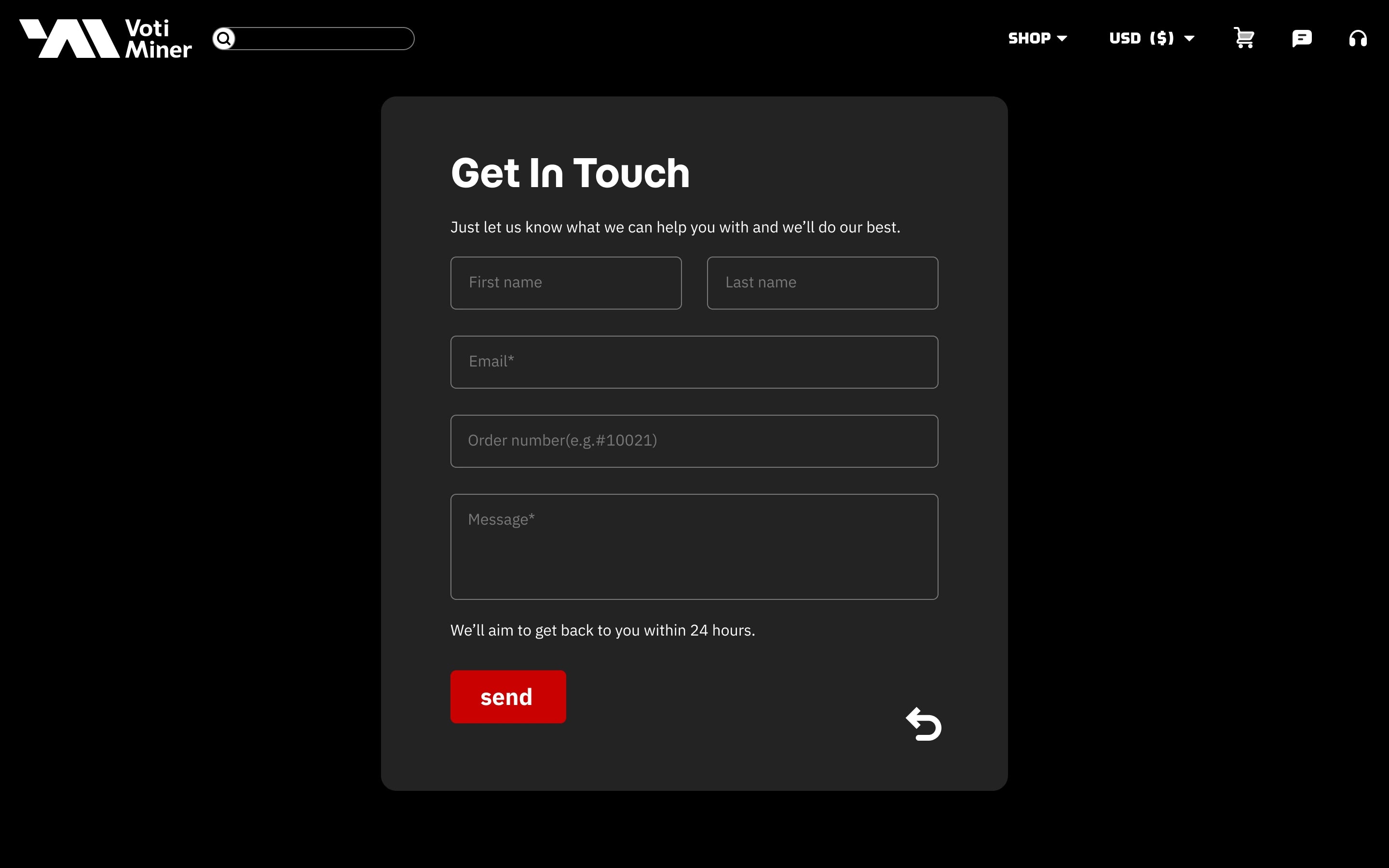 VotiMiner contact page exported from Figma