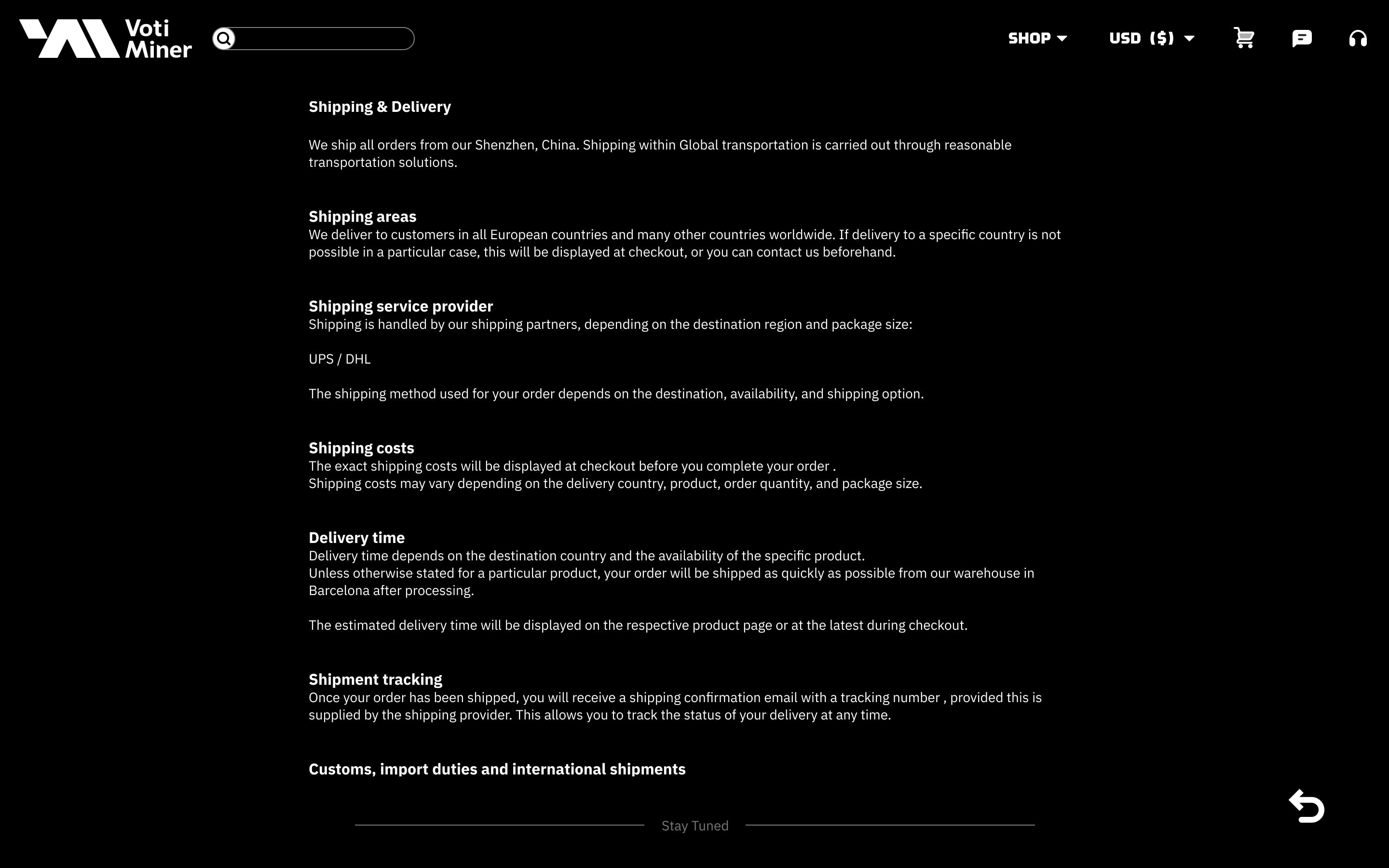 VotiMiner shipping page exported from Figma