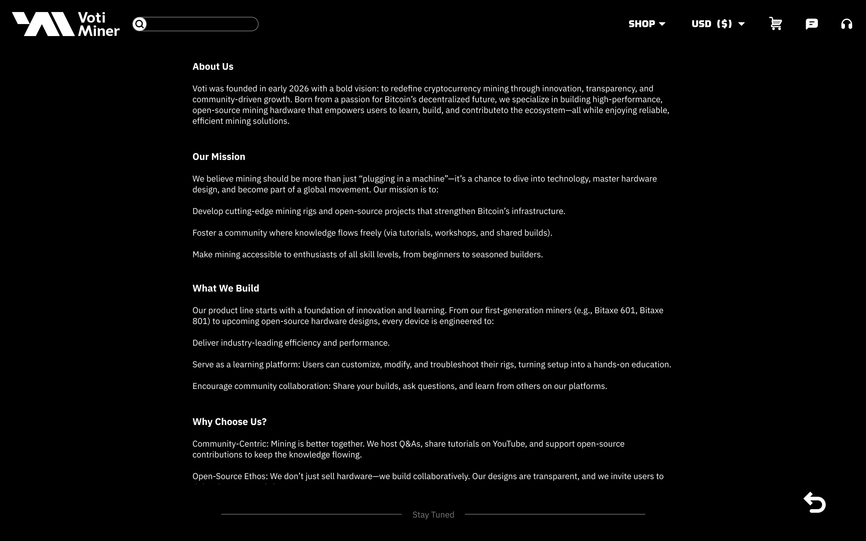 VotiMiner about us page exported from Figma